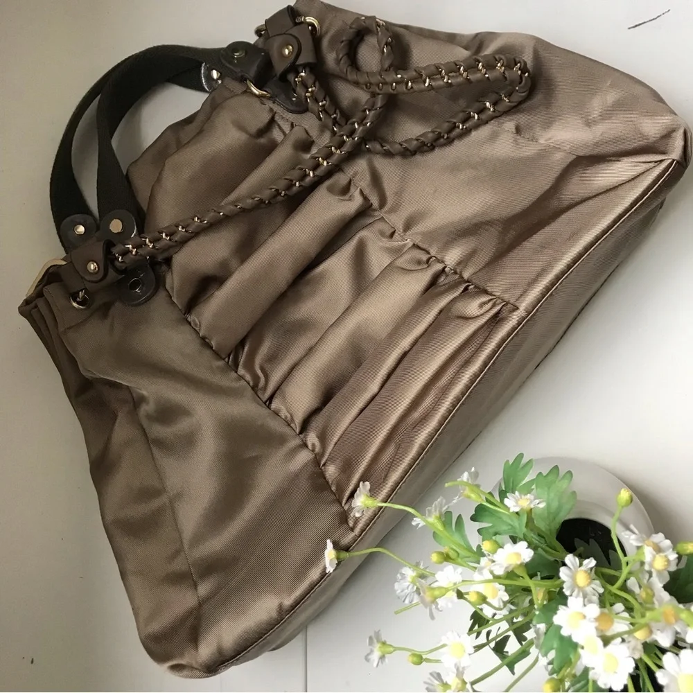 Simply Vera Women's Satin Bronze Hobo Nylon Shoulder Bag Top-Handle Satchel L